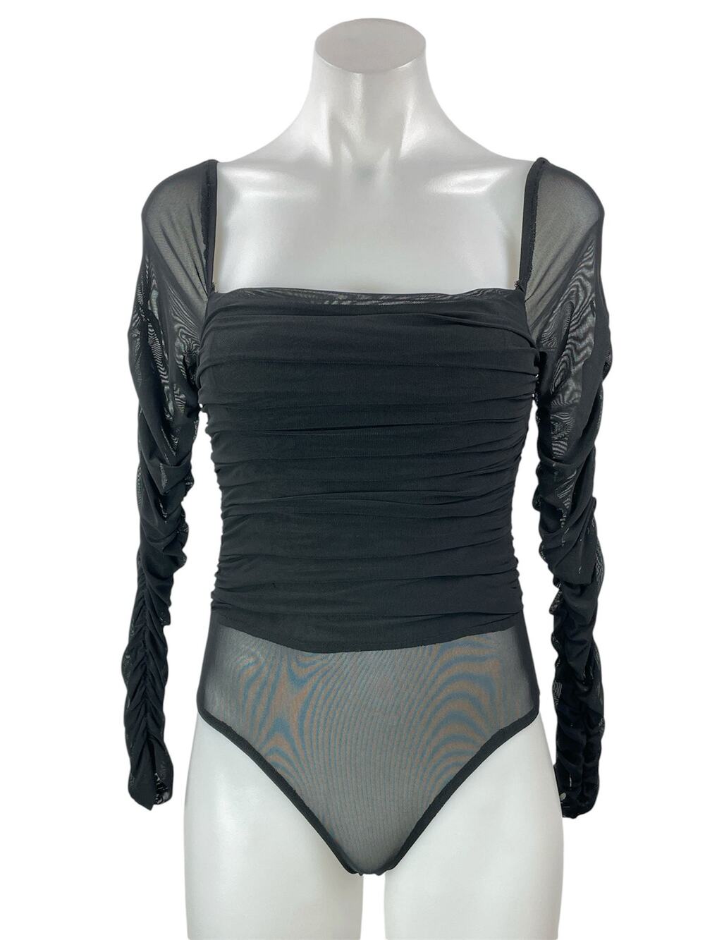 Princess Polly Delany Black Long Sleeve Mesh Square Neck Bodysuit Top Size 6